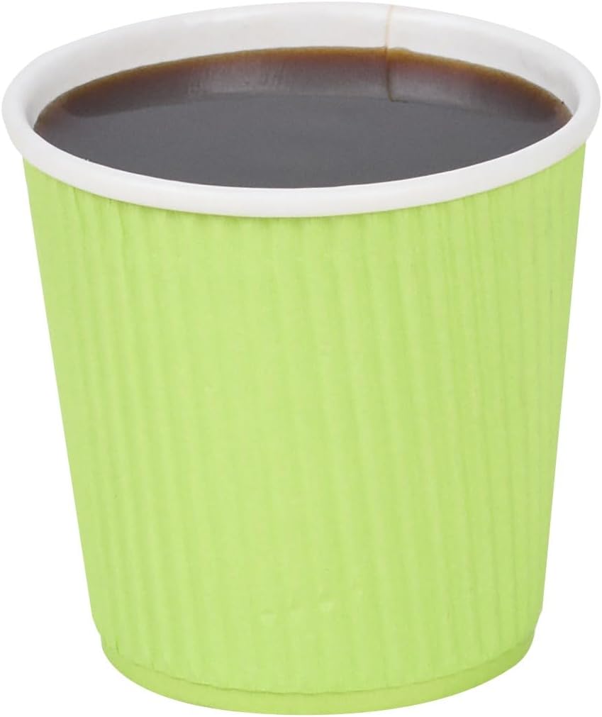 Restaurantware Ripple Wall Coffee Cups 500 Count 4 Ounce Insulated Eco Green Paper Cups, Rolled Rim Spill-Resistant Disposable Paper Non-Slip for Coffee, Beverages