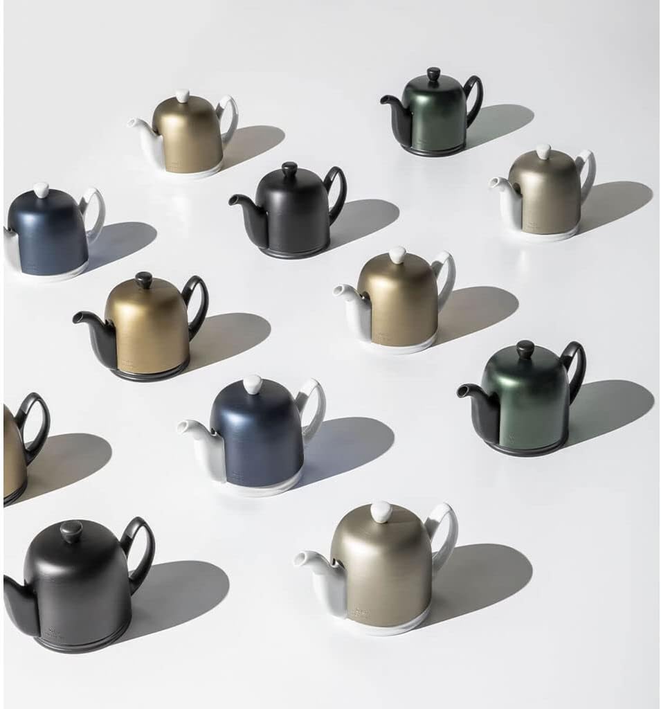 Salam Luxury French Tea Pot - Porcelain Teapot with Bronze Stainless Steel Cover, Ceramic Tea Kettle for Loose Tea, Removable Infuser, 6 Cup Capacity, 36oz - White