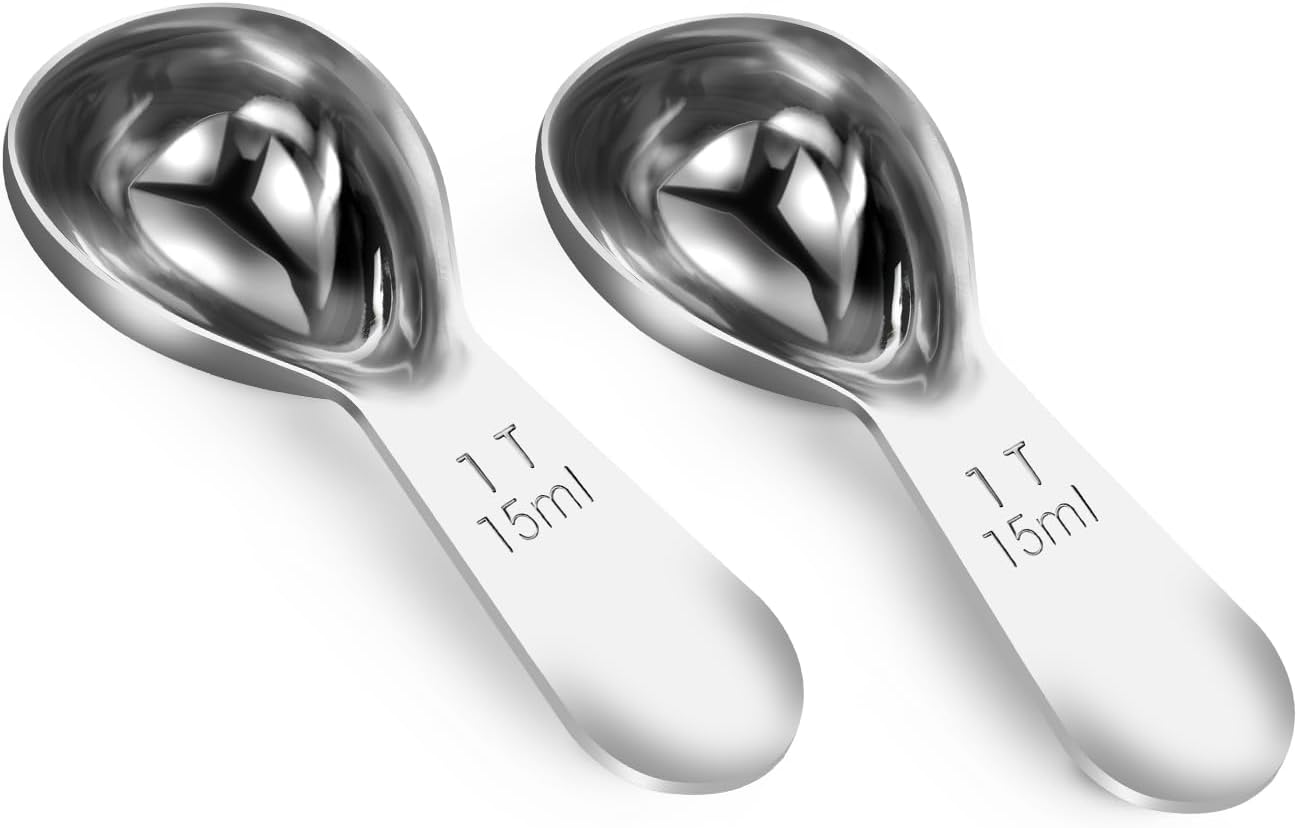 Coffee Scoop 1 Tablespoon Measuring Spoons for Ground Coffee15ML18/8(2pcs). | Sturdy Short Handle 1 Tbsp (304) Metal Stainless Steel Spoon,Coffee Measuring Scoop Fit Into Airscape Coffee Canisters.