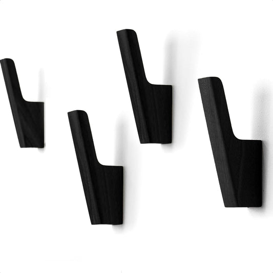 Wood Wall Hooks - Set of 4 - Solid Black Walnut Wood Coat Hooks for Hanging Hat, Purse, Backpack, Bag, Jacket - Modern