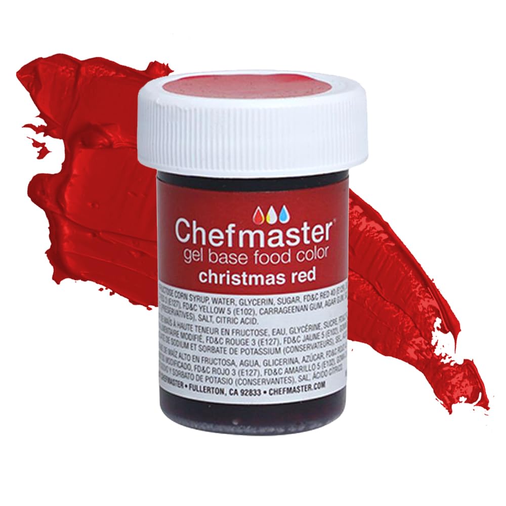 Chefmaster Christmas Red Gel Food Coloring | Vibrant Color | Professional-Grade Dye for Icing, Frosting, Fondant | Baking &amp; Decorating | Fade-Resistant | Easy-to-Use | Made in USA | 1 oz