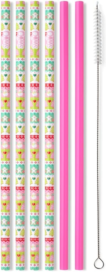 Swig Life Reusable Straws Cookie Jar + Pink Tall Straw Set & Cleaning Brush, Each Straw is 10.25 inch Long (Fits Swig Life