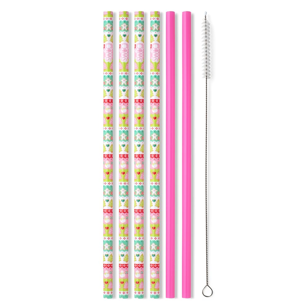 Swig Life Reusable Straws Cookie Jar + Pink Tall Straw Set & Cleaning Brush, Each Straw is 10.25 inch Long (Fits Swig Life 20oz Tumblers, 22oz