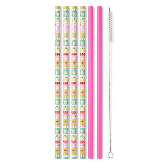Swig Life Reusable Straws Cookie Jar + Pink Tall Straw Set & Cleaning Brush, Each Straw is 10.25 inch Long (Fits Swig Life 20oz Tumblers, 22oz