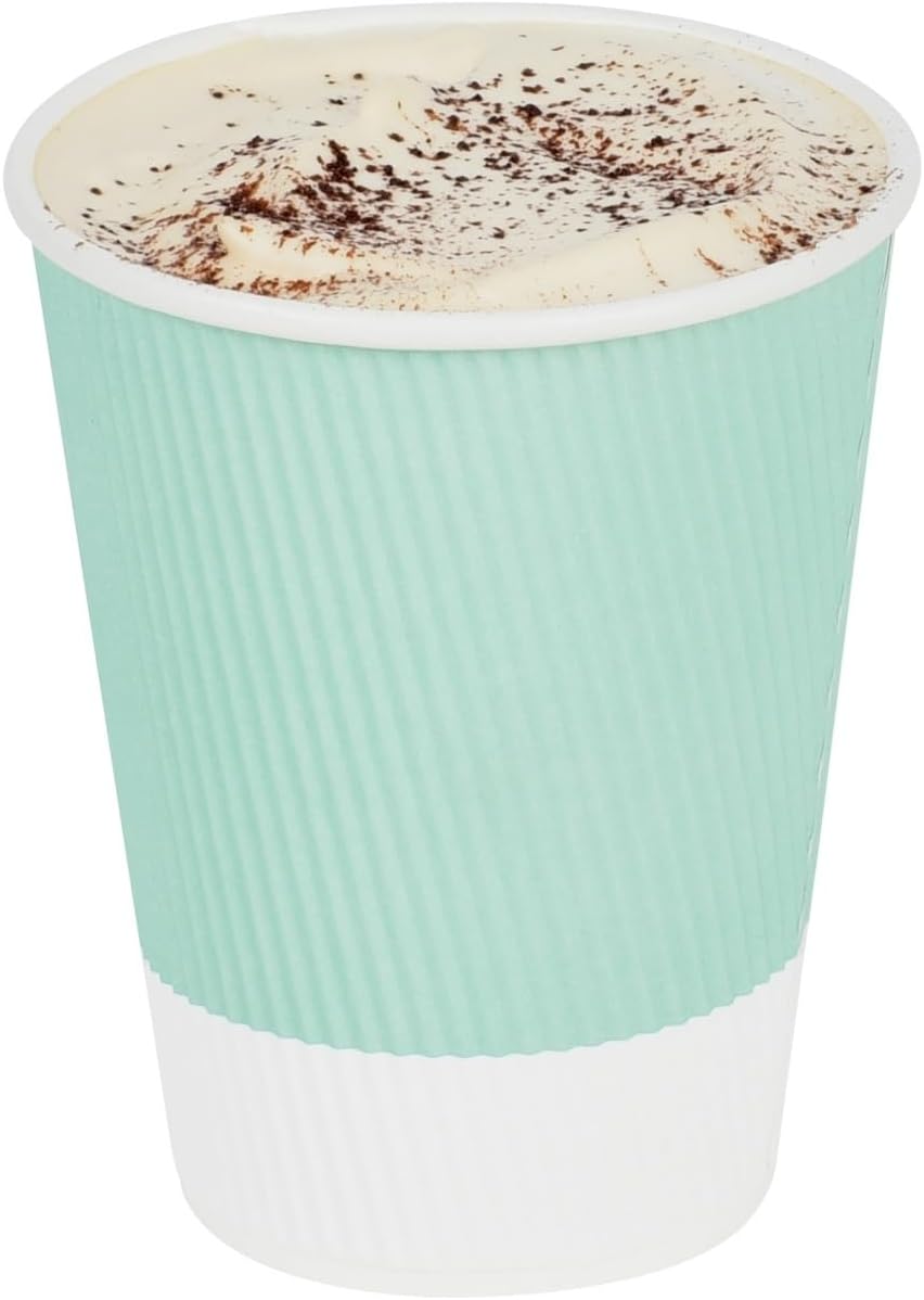 Restaurantware Ripple Wall Coffee Cups 500 Count 12 Ounce Insulated Light Green Paper Cups, Rolled Rim Spill-Resistant Disposable Paper Non-Slip for Coffee, Beverages