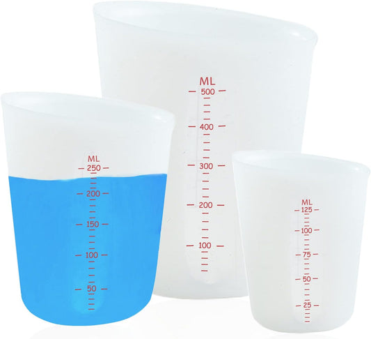 3 PCS Silicone Flexible Measuring Cups,Melting Cups for Epoxy Resin,Butter,Chocolate and More,2 Cup&1 Cup&1/2 Cup,Squeeze