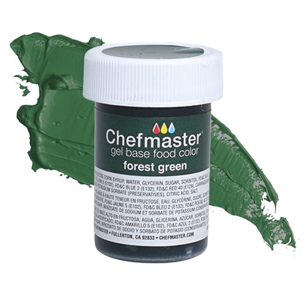 Chefmaster Forest Green Gel Food Coloring | Vibrant Color | Professional-Grade Dye for Icing, Frosting, Fondant | Baking &amp; Decorating | Fade-Resistant | Easy-to-Use | Made in USA | 1 oz