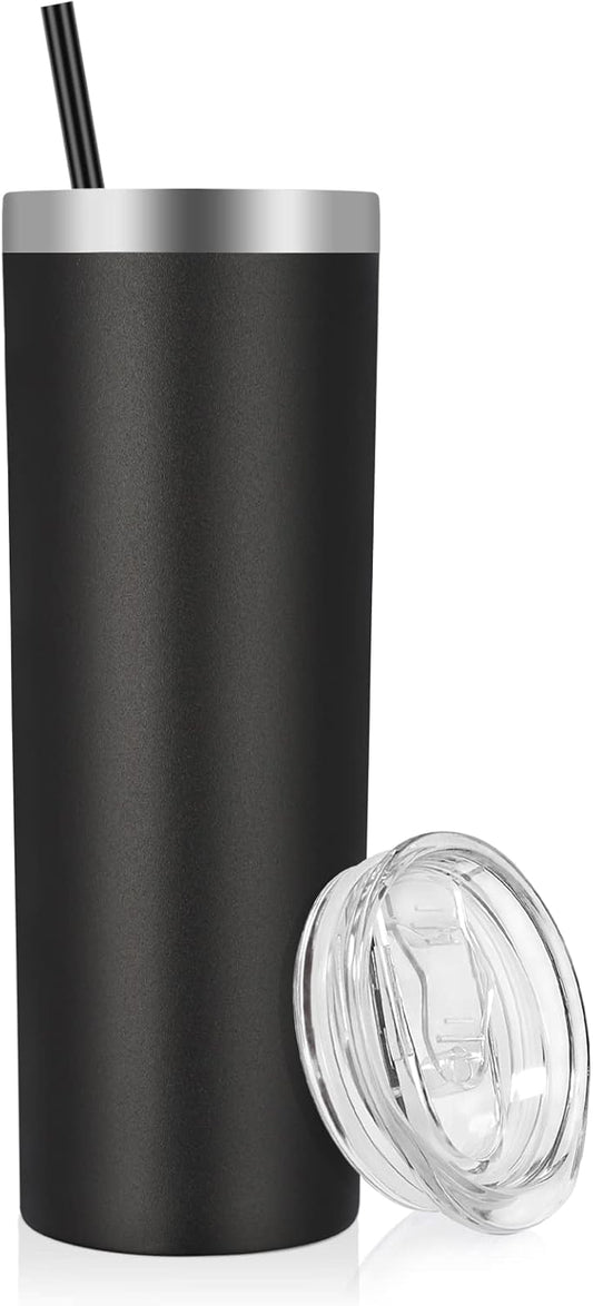 VEGOND Stainless Steel Skinny Tumbler, 20 oz Vacuum Insulated Tumbler with Lid and Straw, Double Wall Coffee Cup, Travel Mug