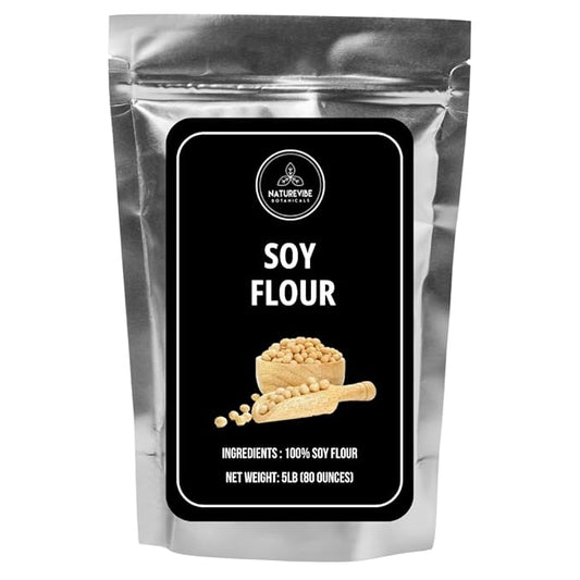 Naturevibe Botanicals Defatted Soy Flour 5 lb | High-Protein, Low-Fat Flour | Gluten-Free, Non-GMO | Perfect for Baking,