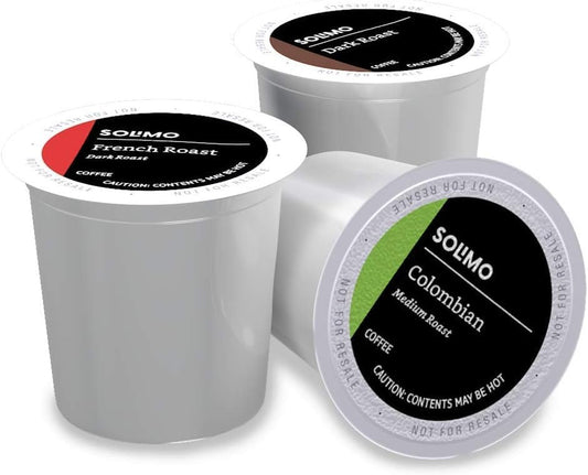 Amazon Brand - Solimo Coffee Pods, Assorted pack (French, Dark, Colombian), Compatible with Keurig 2.0 K-Cup Brewers, 100 Count (Pack of 5)