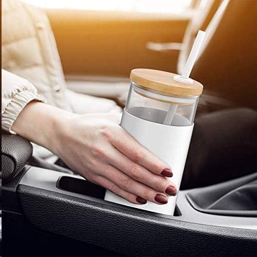 Tronco 16 oz Glass Tumbler with Straw and Bamboo Lid, Iced Coffee Cup Reusable, Smoothie Cups, Tumbler with Silicone Protective Sleeve - BPA Free