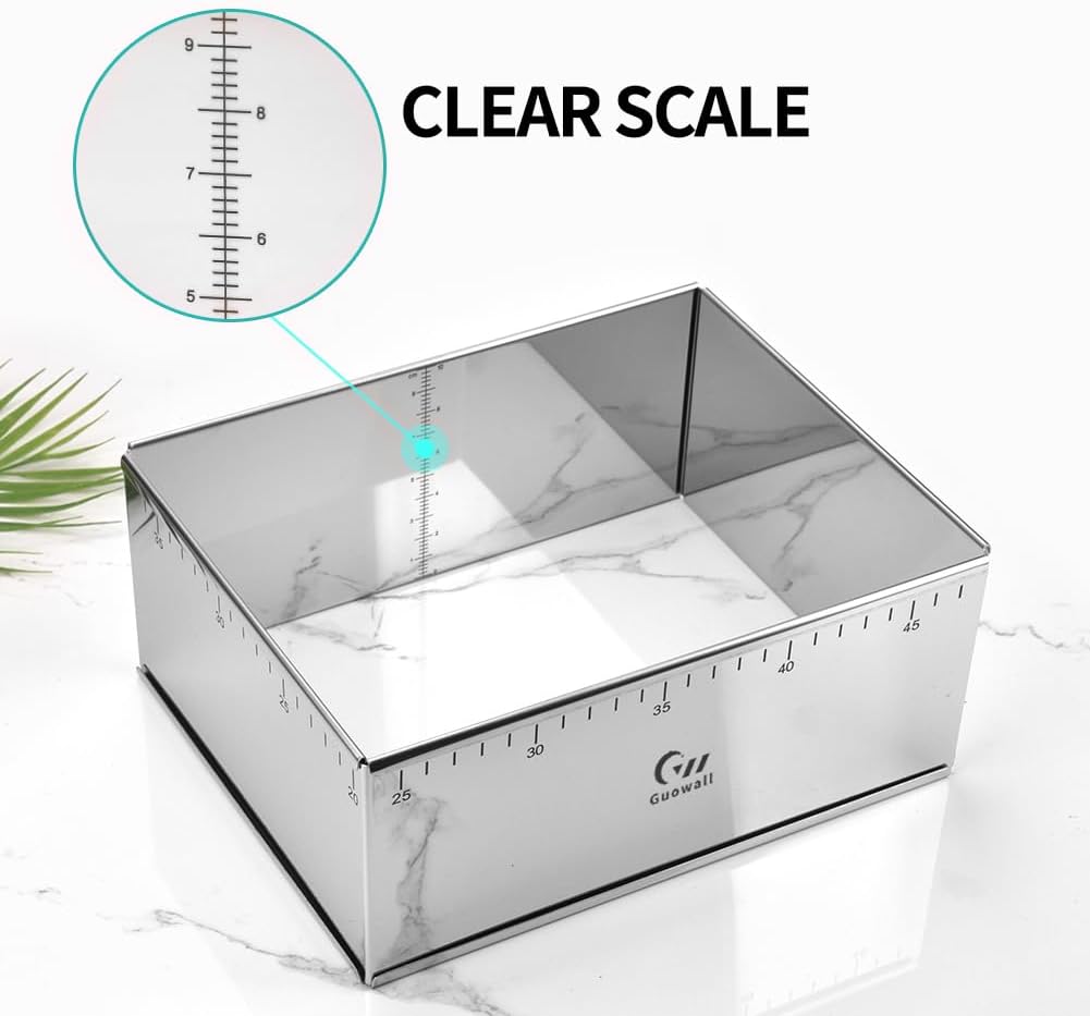 Rectangular Cake Ring Mold Stainless Steel Heavy Duty Adjustable Tiramisu Pan Big Size Extensible Pastry Shaping Mould for Baking - 9.5 x 7.5 x 4 inch