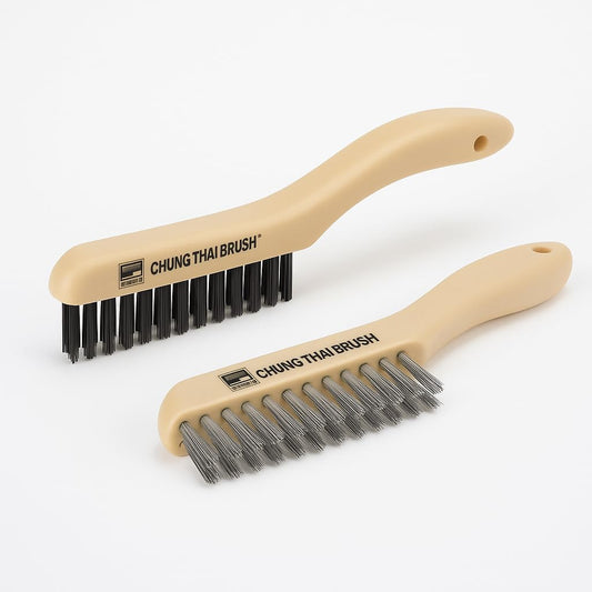 10” Plastic Handle Wire Brush Set (C80400) – 2 Pack 4 Row Scratch Brush Premium Carbon Steel Bristles and Stanless Steel