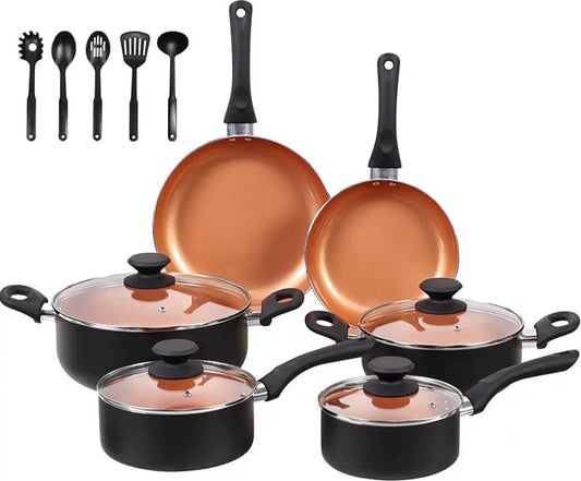 BECIGAR Ceramic Pots and Pans Set, 15PCS Nonstick Set Ceramic Cookware Set, Nonstick Pan Pots and Pans Set Non Stick Coo