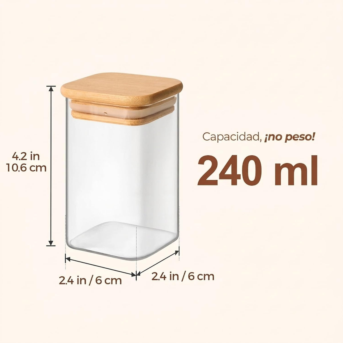 ComSaf Square Glass Spice Jars with Labels 8 oz 6 Pack with Bamboo Lids