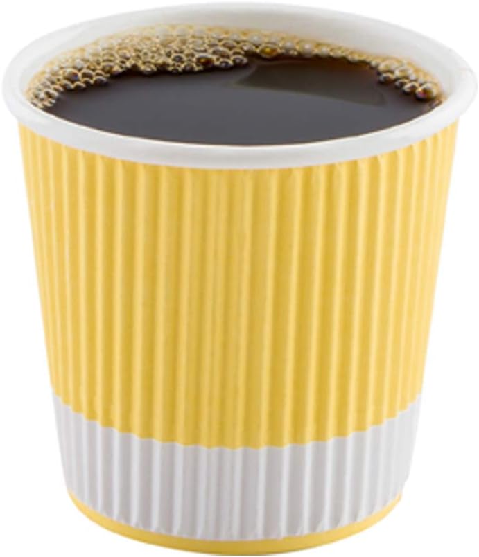 Restaurantware Ripple Wall Coffee Cups 500 Count 4 Ounce Insulated Light Yellow Paper Cups, Rolled Rim Spill-Resistant Disposable Paper Non-Slip for Coffee, Beverages