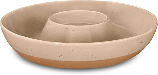 Mora Ceramic Chips and Dip Serving Tray: Large Divided Party Bowl Set for Chips & Salsa, Veggies & Dip, Fruit, Snacks, Entertaining, Hosting, etc. Minimalist Design for the Modern Hostess - Chai