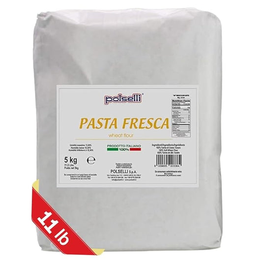 POLSELLI Fresh Pasta Flour, 100% Soft Wheat, 5 kg (11 lbs) Tipo 00, Bread Machine or Handmade Pasta for Bread, Gnocchi,