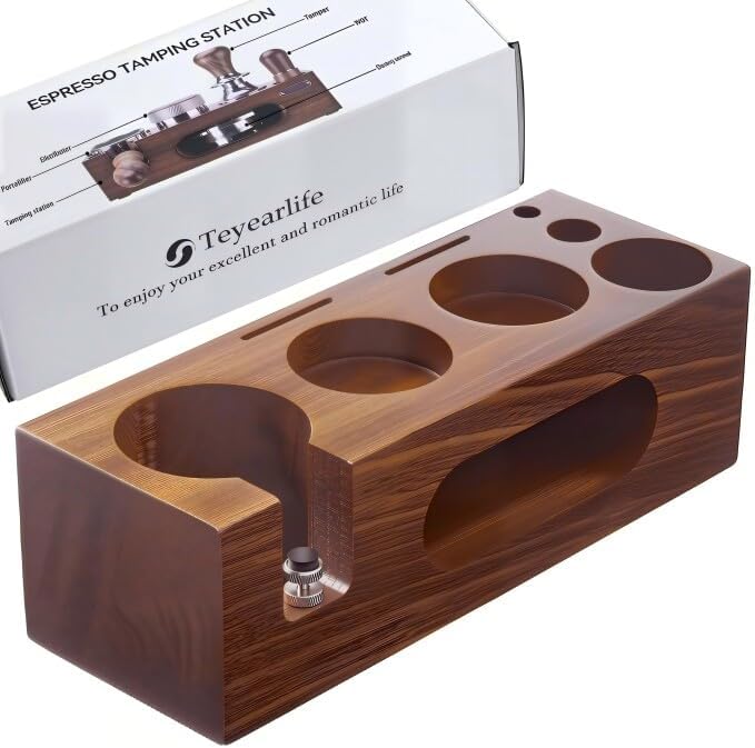 espresso tamping station called Coffee Tamper Station Fit 51 to 54mm Espresso Accessories The tamper holder Or organizer station Adjustable Portafilters Stand Height (7 IN 1)