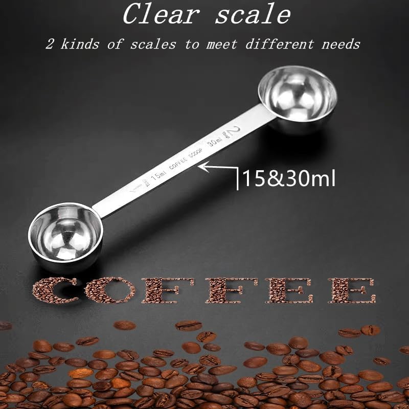 CoaGu Stainless Steel Coffee Scoop: Dual-Measure 1 Tbsp &amp; 2 Tbsp Long Handle Tablespoon for Precise Scooping from Large Coffee Bags or Baking Ingredients (Pack of 2)