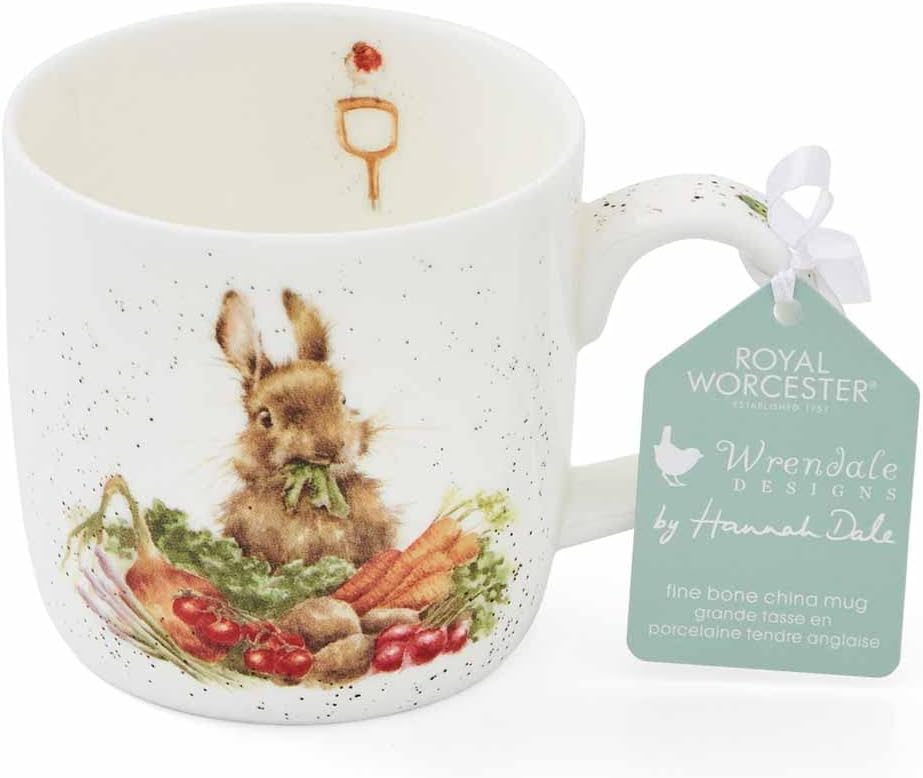 Royal Worcester Wrendale Designs 14 oz Mug, Grow Your Own with Bunny Illustration - Floral Animal Mug for Cottagecore Kitchens - Microwave, Dishwasher, Freezer Safe Fine Bone China Drinkware