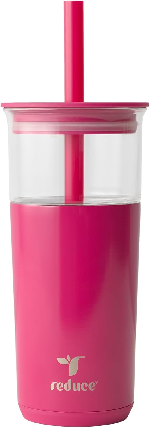 REDUCE Aspen 20 oz Vacuum Insulated Glass Tumbler with Lid & Extra Wide Straw - Keeps Drinks Cold for 12 Hrs - Ideal for
