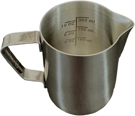 Rattleware 12 oz Stainless Steel Etched Macchiato Pitcher - Perfect for Home, Cafe, Restaurant, Hotel, Office, Or Commercial