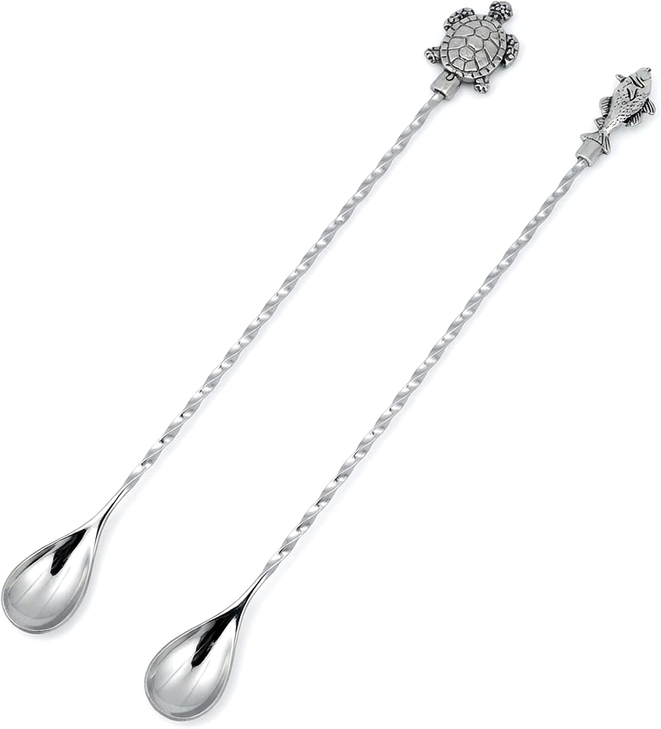 Homestia 12 Inch Bar Spoon, 2 Pcs Cocktail Spoon with Sea Turtle Fish Decor | Dirty Soda Bar Supplies, Stainless Steel Coffee Bar Use, Mixing &amp; Layering Drink Stirrer, Long Spoon for Bartending Stirring