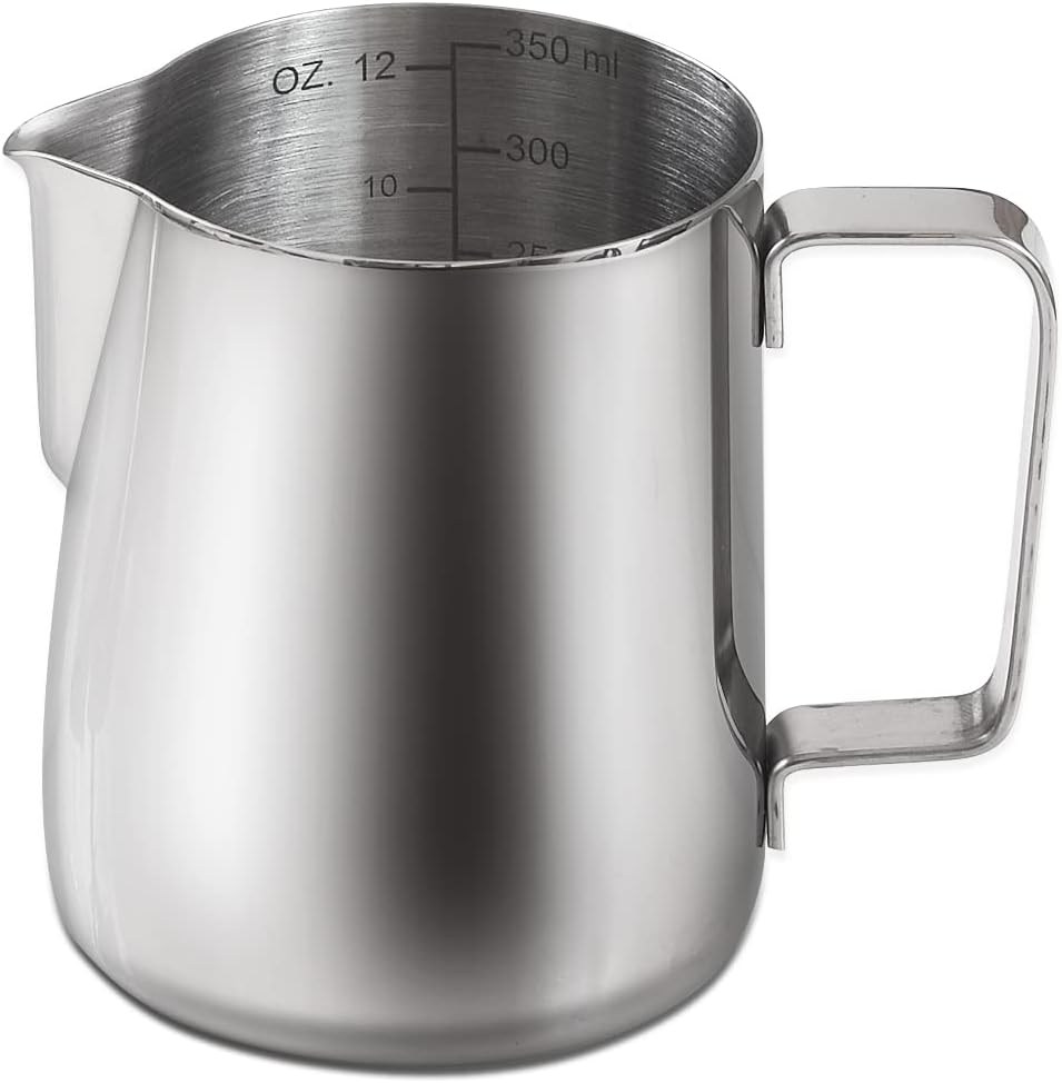 homEdge Espresso Steaming Pitchers 12 OZ / 350ml, Stainless Steel Frothing Pitcher with Measurement 