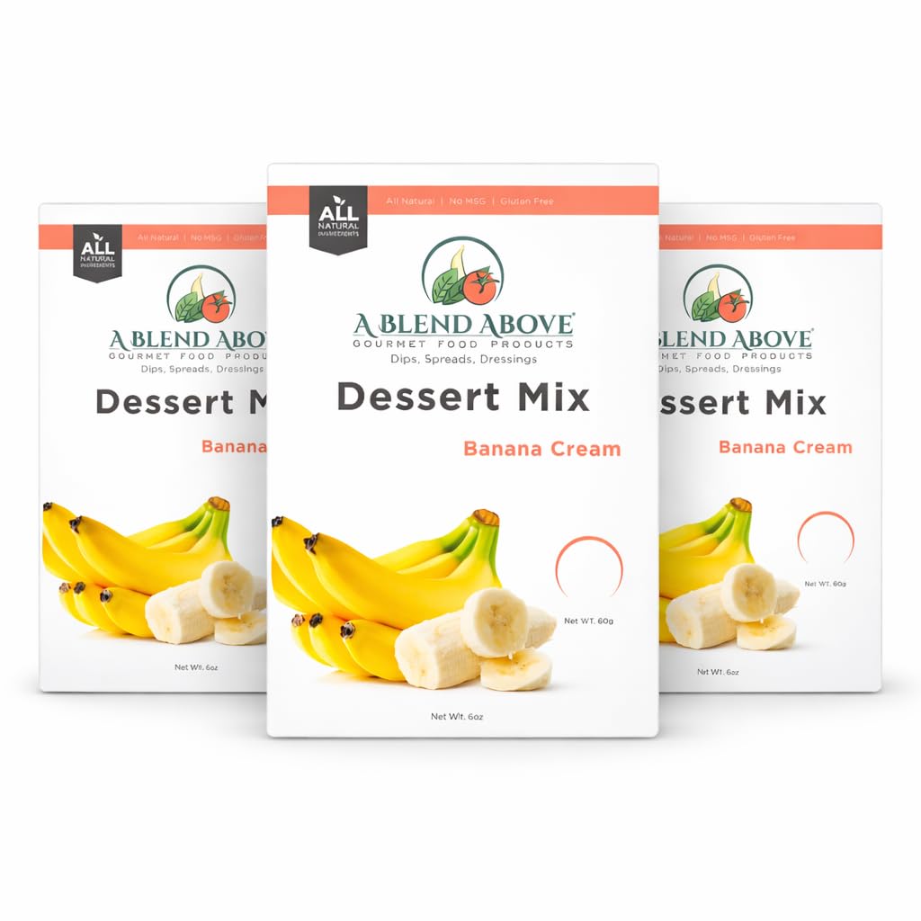 A Blend Above Banana Cream No-Bake Dessert Mix, 3 Pack, No-Bake Cheesecake, Fruit Dip, Dessert Mix, Bagel Topping, Frosting, Cheesecake Filling, Quick and Easy to Make, Makes 16 Ounces, Cream Cheese,