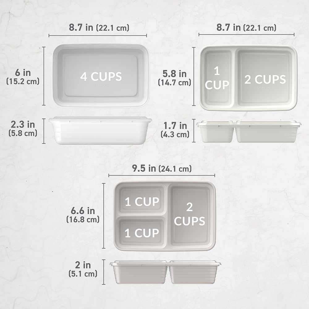 Bentgo Prep 60-Piece Meal Prep Kit - Reusable PFAS & BPA-Free Food Containers, 1-Compartment, 2-Compartment, & 3-Compartments - Microwave, Freezer, & Dishwasher Safe (White Stone)