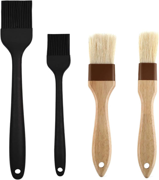 4 Pack Pastry Brush-Basting Brush Pastry Brushes for Baking, Silicone Basting Brush, Basting Oil Brush with Boar Bristles