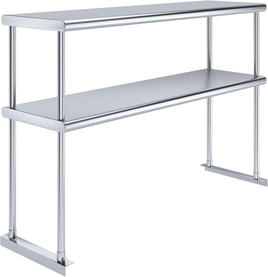 14" x 48" NSF Certified Commercial Stainless Steel Double Overshelf | 18-Gauge Heavy-Duty Kitchen Storage & Organization for
