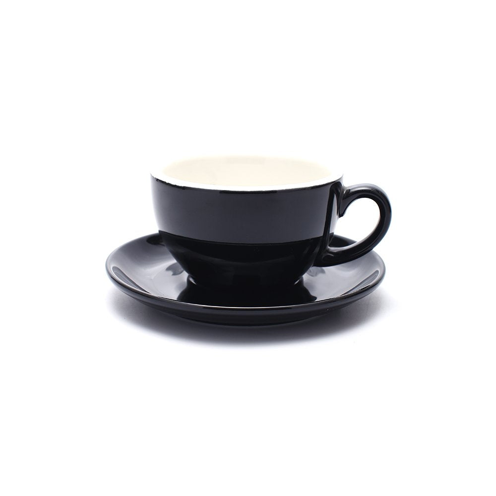 Cappuccino Barista Cup and Saucer Latte Art and Americano New Bone China for Coffee Shop (Glossy Black, 8.5 oz)