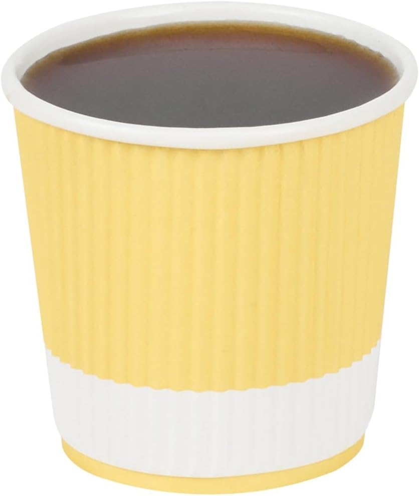 Restaurantware Ripple Wall Coffee Cups 500 Count 4 Ounce Insulated Light Yellow Paper Cups, Rolled Rim Spill-Resistant Disposable Paper Non-Slip for Coffee, Beverages
