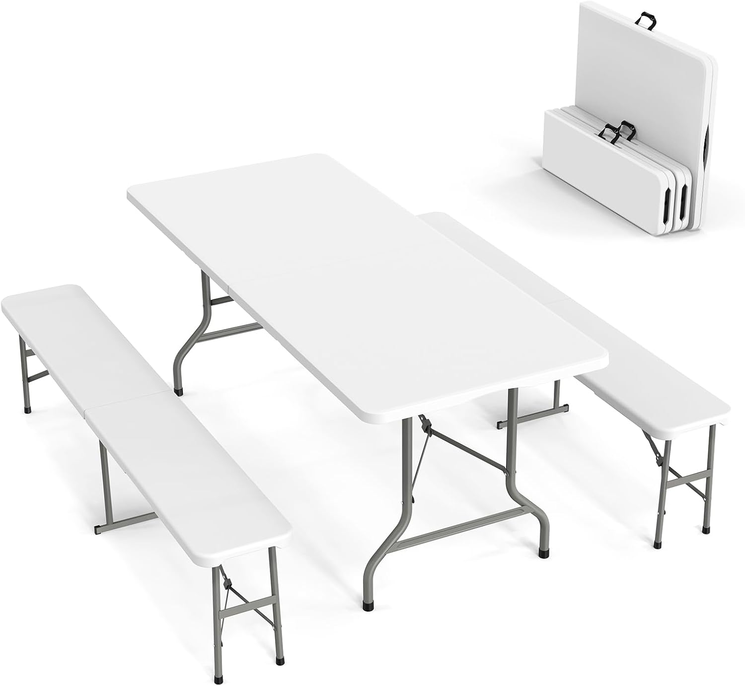 VINGLI Picnic Table Set with 2 Benches, 6 Feet Camping Table Chair Set,3-Piece Folding Furniture for Indoor or Outdoor U
