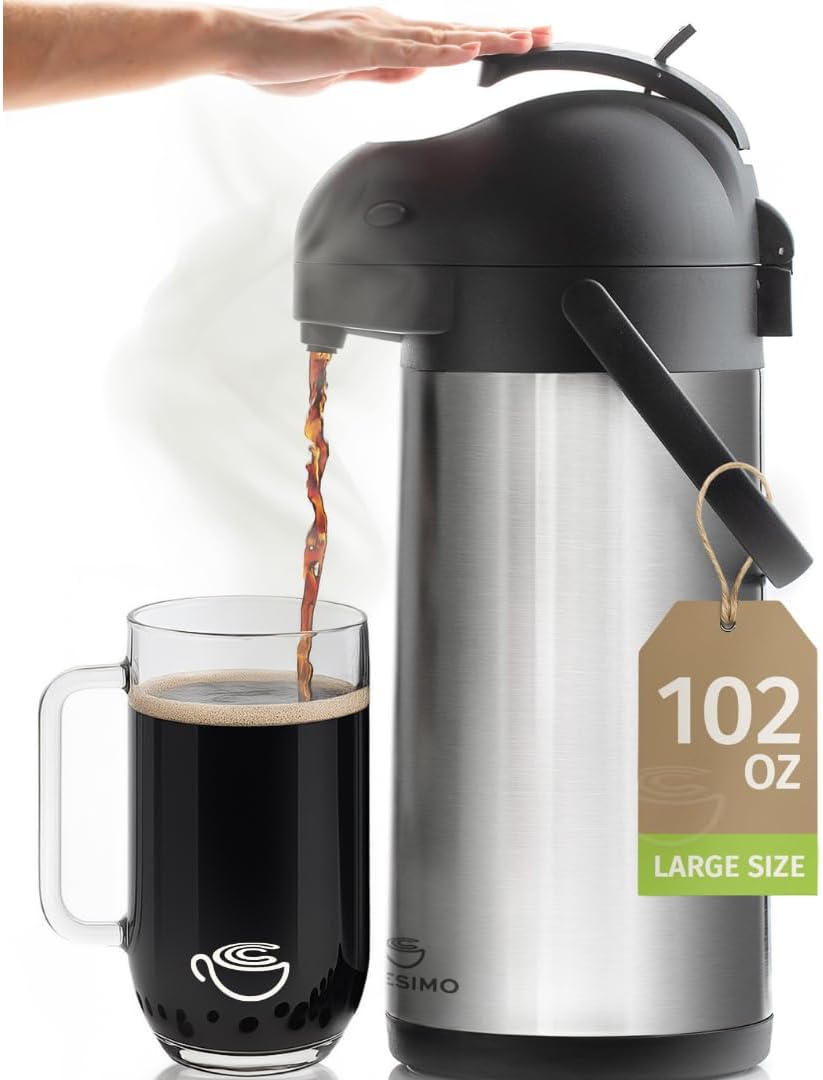 Cresimo Coffee Carafe with Pump 102oz / 3L Airpot Large Hot Water Dispenser