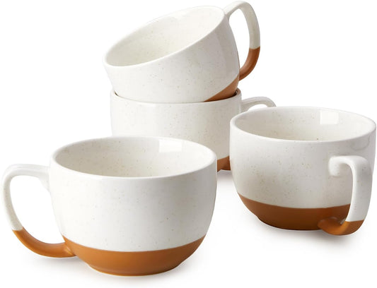 Teocera Beige Coffee Mugs Set of 4, 16 oz Ceramic Coffee Mug, Large Mug Set with Handle for Cold or Hot Drinks like Cocoa,