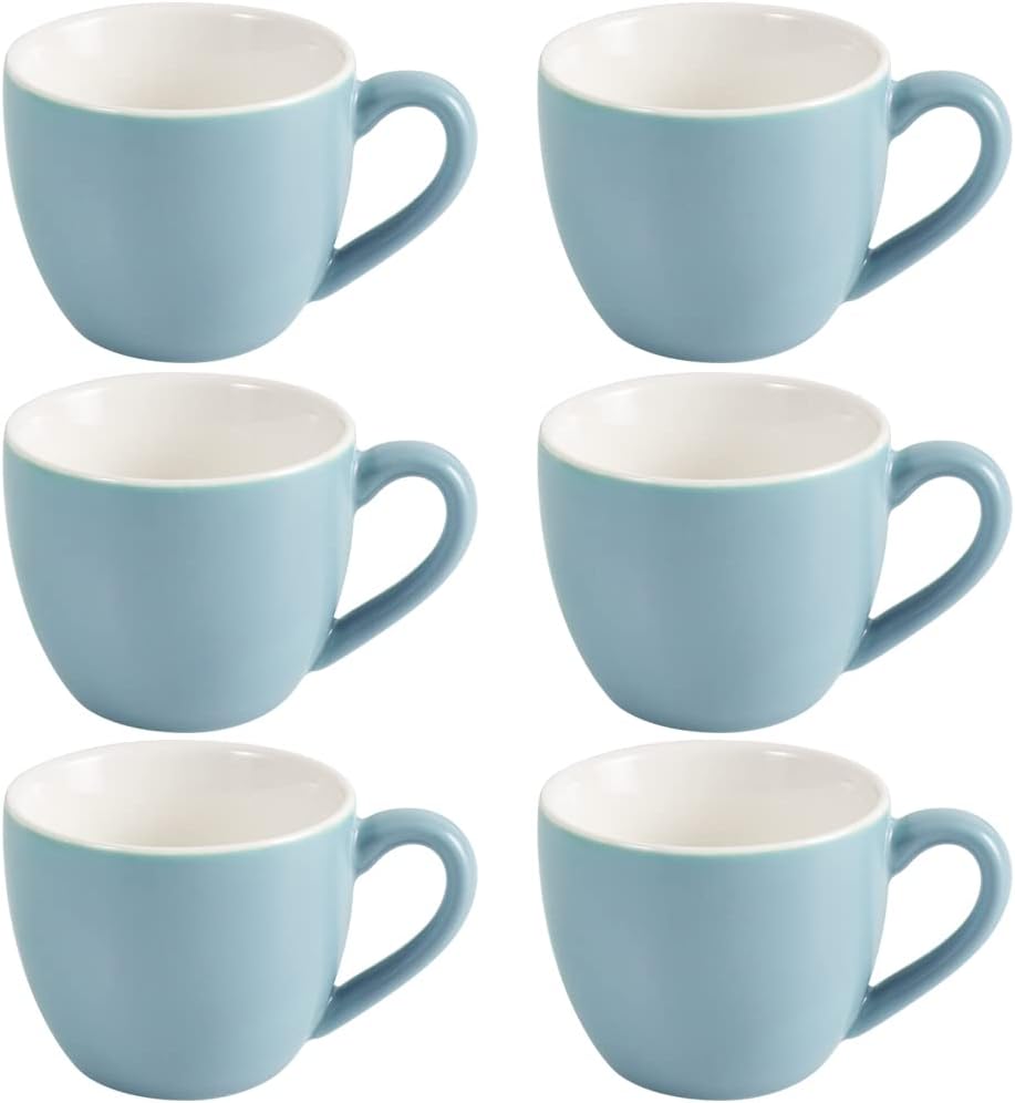 homEdge Mini Procelain Espresso Cup, 3 Ounces / 90 ml Tiny Coffee Mugs Demitasse for Espresso, Tea- Set of 6, Light Blue