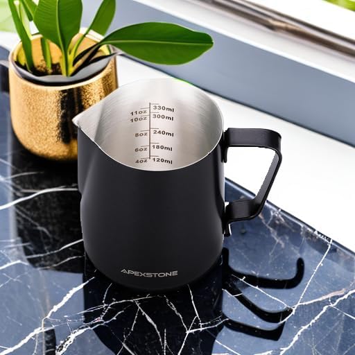 Apexstone Coffee Steaming Pitcher 12 oz/350 ml, Espresso Milk Frothing Pitcher 12 oz, Espresso Steaming Pitcher 12 oz, Art Pen INCLUDED