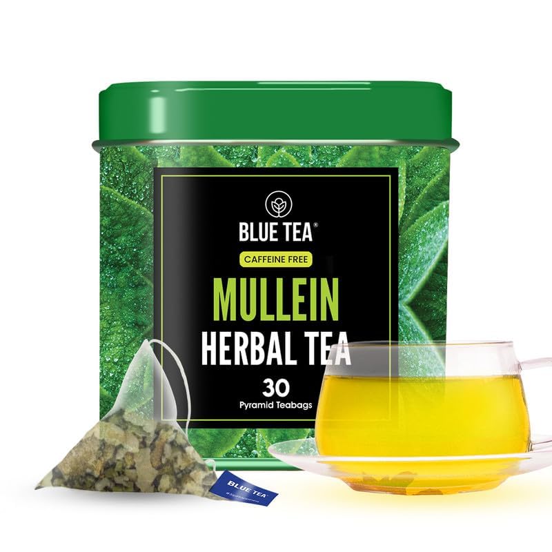 BLUE TEA - Mullein Tea - 30 Count - Pyramid Plant Based Tea Bag | LUNGS DETOX - FOR RESPIRATORY SUPP