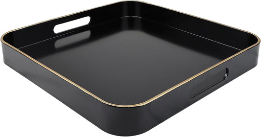 Black Square Decorative Tray with Handles, 13"*13" Versatile Serving Tray for Coffee Table, Ottoman, Ideal for Serving,