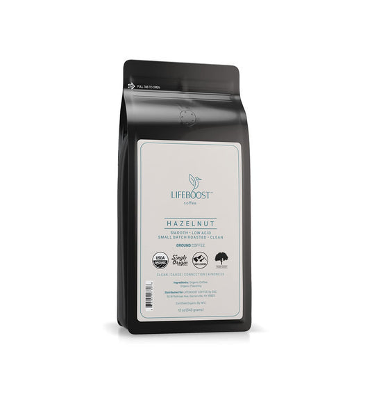 Lifeboost Hazelnut Ground Coffee – Organic, Low Acid, Non-GMO Hazelnut Flavored Coffee – Single Origin, Mold-Free Mycotoxin