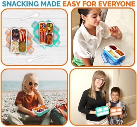kinsho Snack Container Boxes for Kids Toddlers, 2 Pack Teal Blue &amp; Orange