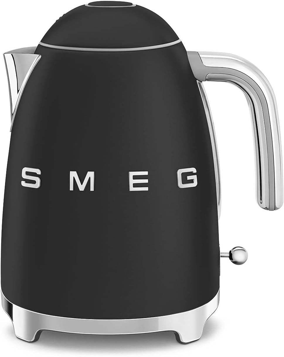 SMEG KLF03 Electric Kettle 1.7L (7 Cup), Retro Hot Water Boiler for Tea &amp; Coffee, Fast Boiling, Auto Shut-Off, Soft Open Lid, 360° Swivel Base Countertop Kettle – Matte Black