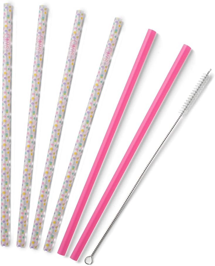 Swig Life Reusable Straw Set with Cleaning Brush, Confetti + Pink | Reusable Straw Set - Cleaning Brush Included - 14 Inch Long - Accessories for Cups &amp; Mugs