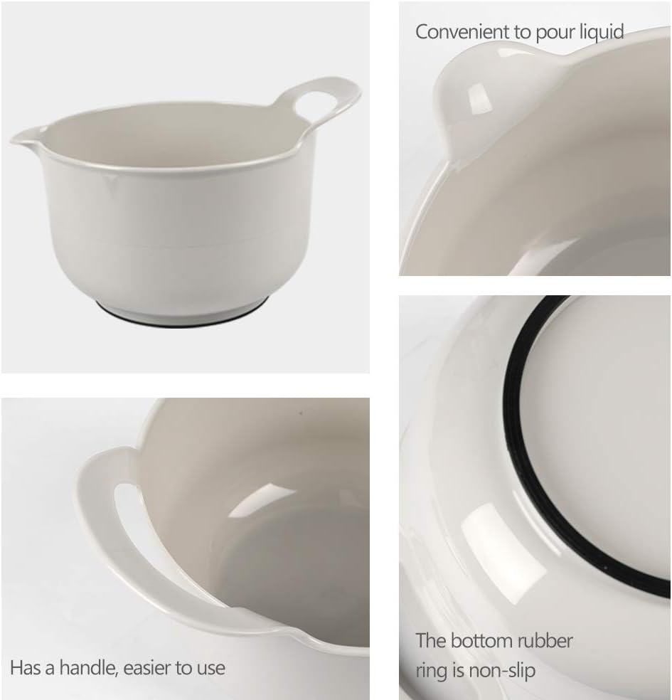 BoxedHome 4 Pack Nesting Mixing Bowl with Pour Spout and Handle, BPA free Microwave &amp; Dishwasher Safe(Grey, 4 Pack with Handle)