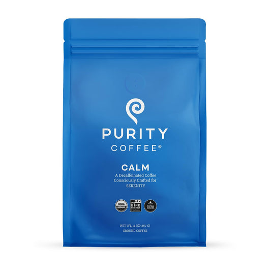 Purity Coffee CALM Decaf Ground Coffee - Natural Water Decaffeinated Coffee - USDA Organic and Third-Party Tested for