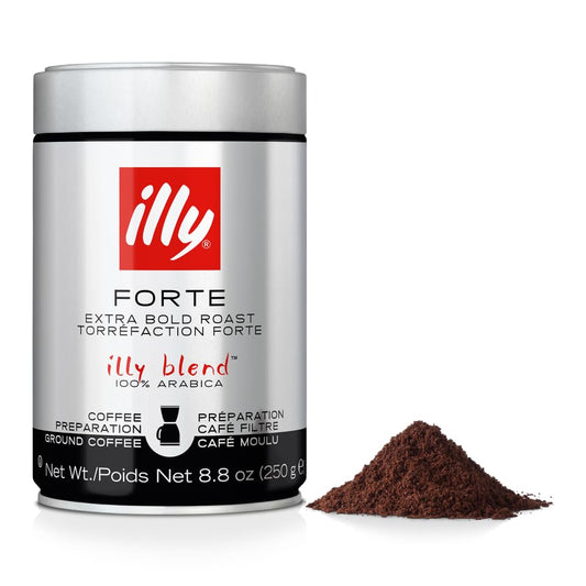 Illy Coffee, Ground Drip Forte, Extra Dark Roast, 100% Arabica Bean Bold Signature Italian Blend, No Preservatives, 8.8