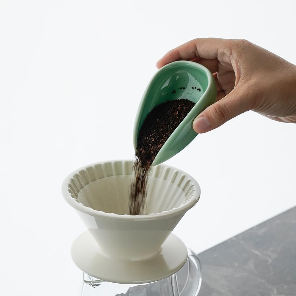 watchget Ceramic Coffee Dosing Cup &amp; Tea Storage Tray, Cyan | Single Dose Measuring Container for Coffee Beans &amp; Loose Leaf Tea Dosing Vessel; Hold 20-25g Coffee Beans